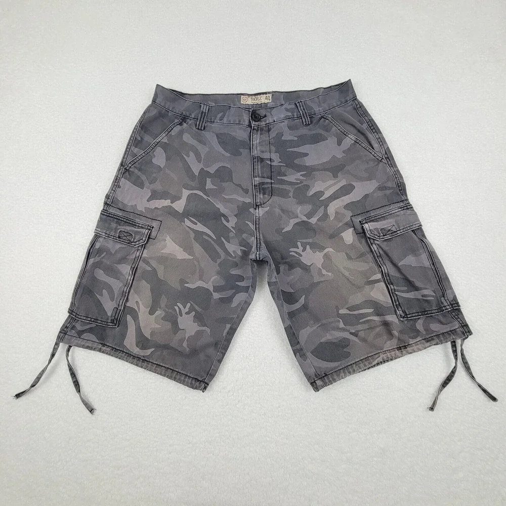 Noiz Camo Cargo Shorts Mens 40 Gray Cotton Utility Pockets Casual Summer Bottoms